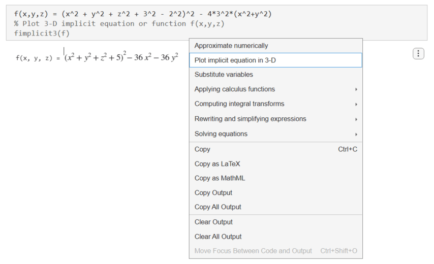 Selecting Plot implicit equation in 3-D in the suggestion menu
