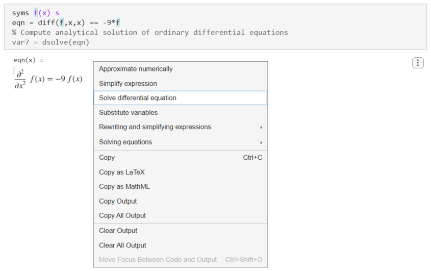 Selecting Solve differential equation in the suggestion menu
