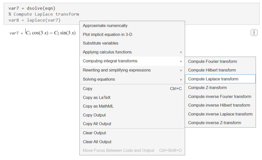 Selecting Computing integral transforms and Compute Laplace transform in the suggestion menu
