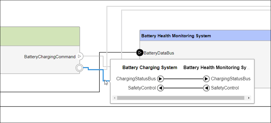 Connection information after pausing on a connector.