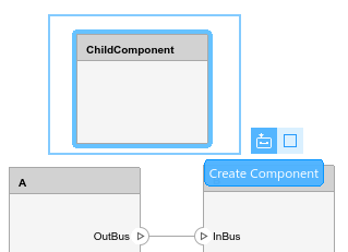 The ChildComponent is selected and the cursor is hovering over the 'Create Component' option in the ellipses menu.