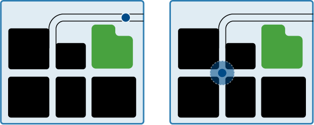 GPS estimation away from tall building showing small circle, vs estimation near tall building showing large circle