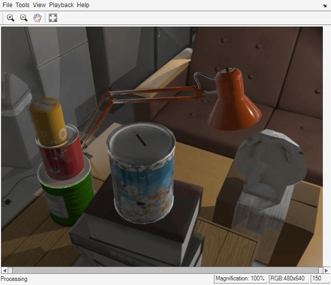Figure Video Player contains an axes object and other objects of type uigridlayout, uimenu, uitoolbar. The hidden axes object contains an object of type image.