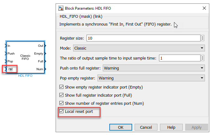 Local Reset Port for HDL FIFO Block