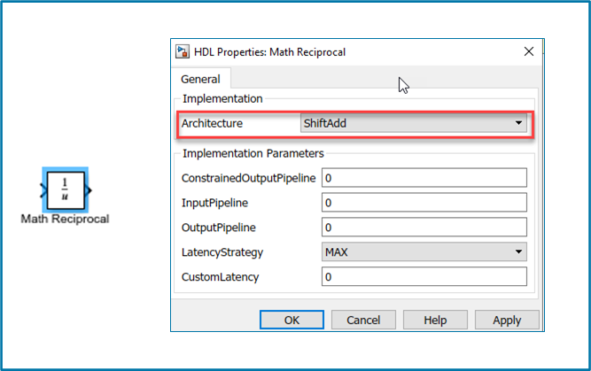 Shift-Add architecture for Math Reciprocal Block