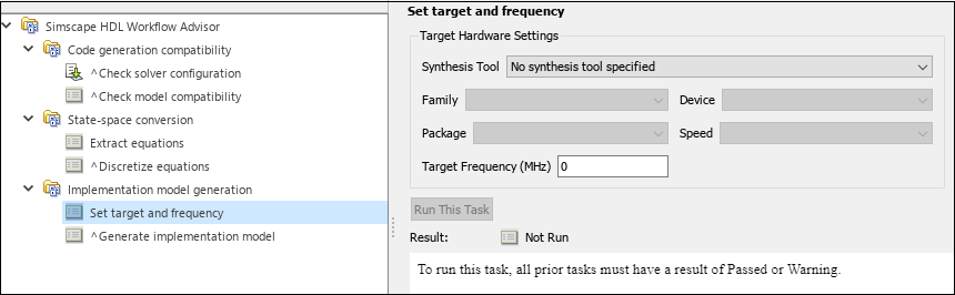 Set target and frequency task window
