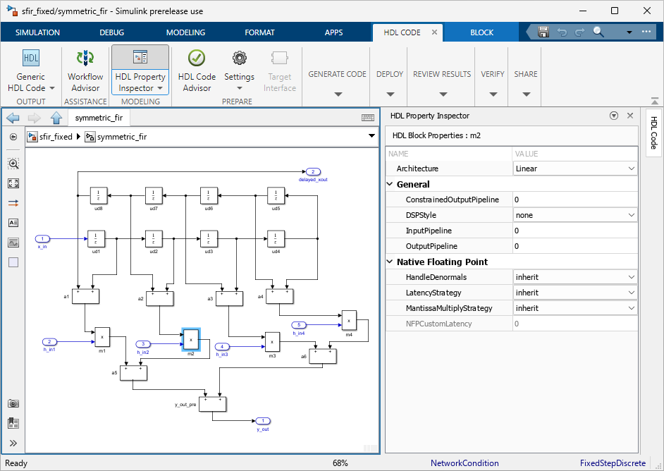 HDL Property Inspector in Simulink Editor