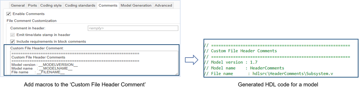 Generate Model version, Model Name and File Name in HDL code