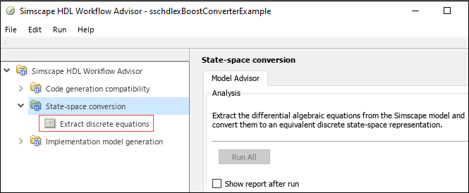 Simscape HDL Workflow Advisor Extract Discrete Equations