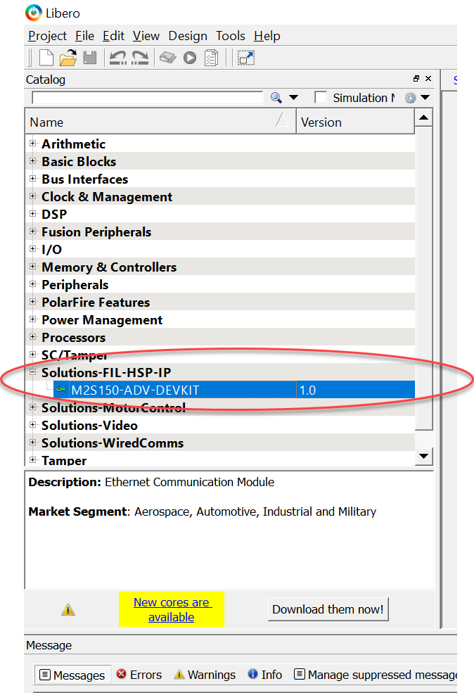 IP catalog, with Solution-FIL-HSP-IP highlighted