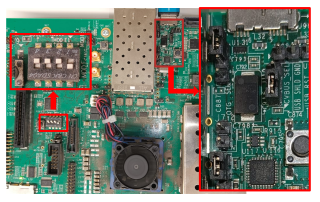 Jumper positions on the ZCU102 board to configure the USB in peripheral mode