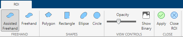 ROI tab in Image Segmenter, showing a list of ROI shapes.