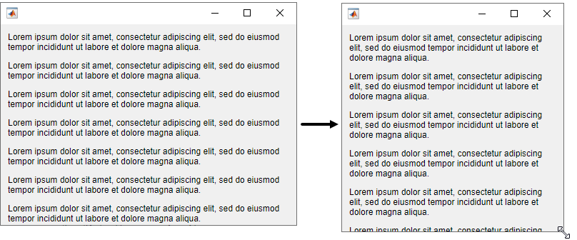 Two figure windows with labels with wrapping text. The right window is a resized version of the left window, where the wrapped label text takes up an additional row.