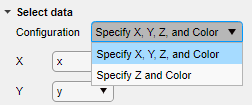 A screenshot of the configuration drop-down menu for a surf plot