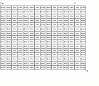 Animation of resizing a figure window with many panels that each contain a button in R2023a