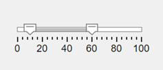 Range slider with one thumb at 10 and one thumb at 60