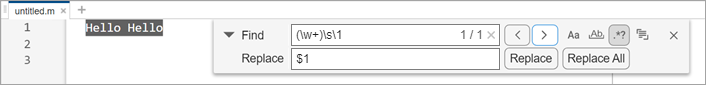 Find and replace dialog box with a regular expression containing a capture group in the Find and Replace fields