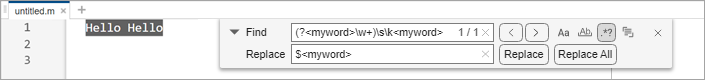 Find and replace dialog box with a regular expression containing a named capture group in the Find and Replace fields
