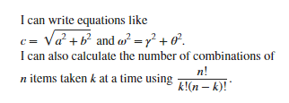 Sample of a paragraph containing LaTeX equations and a fraction in R2025a. The equations and the fraction use a larger font than the surrounding text, and there is more space above and below the lines containing math.