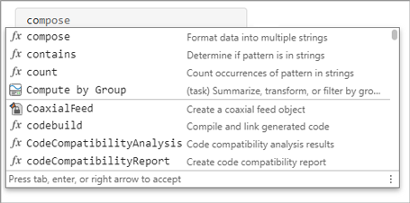 The typed characters "co" and a list of suggestions