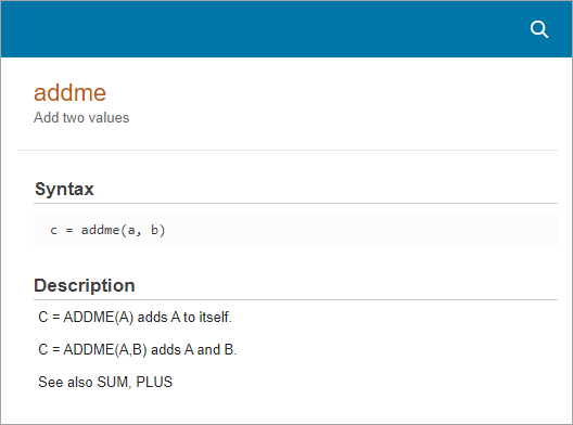 Separate window showing the formatted help text for the addme live function