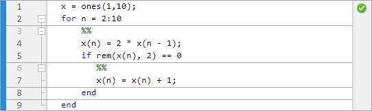 File open in the Editor with the selected section spanning the entire file, and section breaks at line three, six, eight, and nine