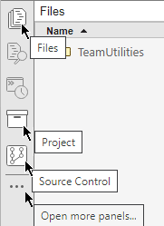 Side bar in MATLAB showing the Files, Project, and Source Control icons