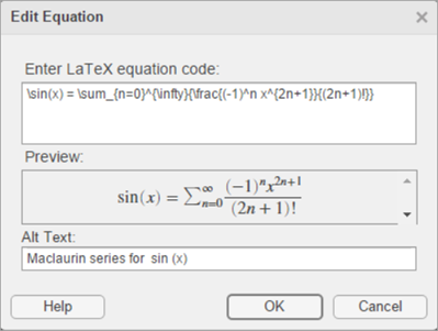 Insert Equations Into The Live Editor Matlab Simulink