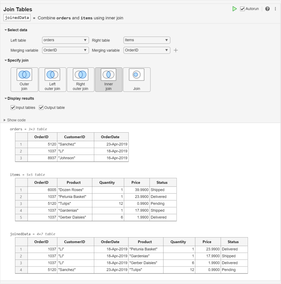 matlab table