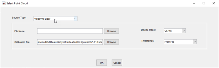 Add Signal dialog box with Source Type set to Hesai Lidar
