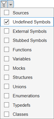 Selecting a named filter filters the display on the Code pane.
