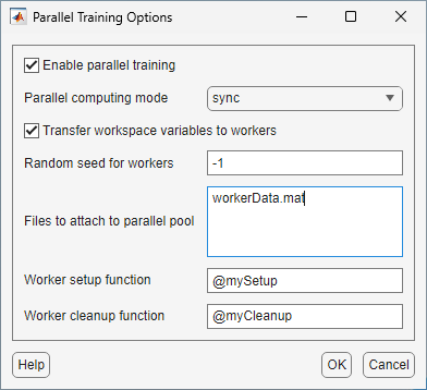 training options specify parallel reinforcement learning also