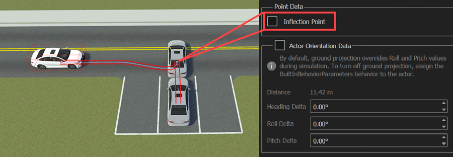 Path selected with the inflection point option highlighted in the attributes pane.