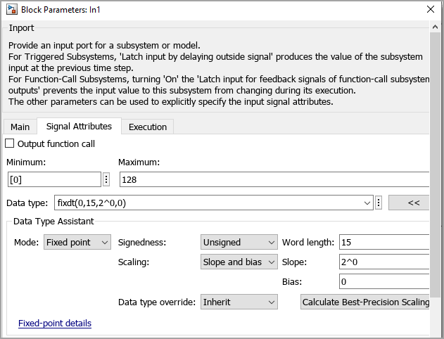 Use Data Type Assistant to configure the 15-bit unsigned integer used as index signal.