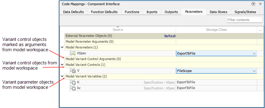 Code mappings editor shows variant parameter and dependent objects