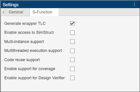 Code Builder S-Function settings