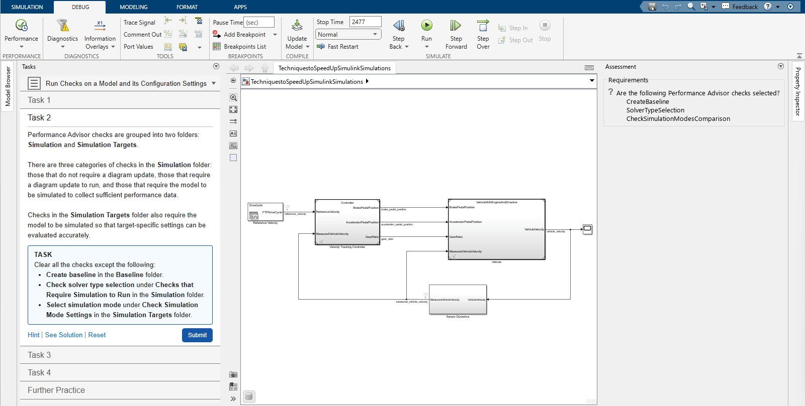 Interactive task in Techniques to Speed Up Simulink Simulations