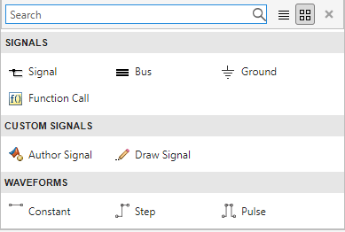 Signal Editor Insert section drop-down list of signal actions.