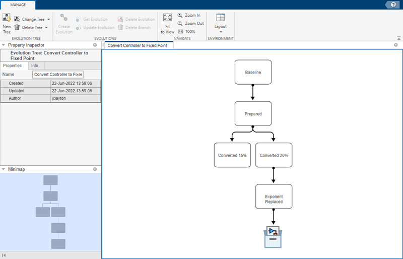 Screenshot of Design Evolution Manager showing an evolution tree.