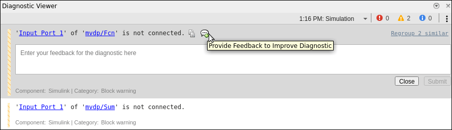 View of the Diagnostic Viewer with the text box to provide feedback.