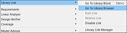 Context menu of a linked block highlighting the Go To Library Browser option.