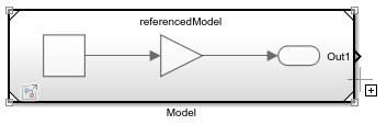 The pointer is a cross and is paused on the right edge of a Model block.