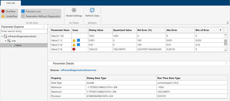 Screenshot of Parameter Quantization Advisor app showing new toolstrip.