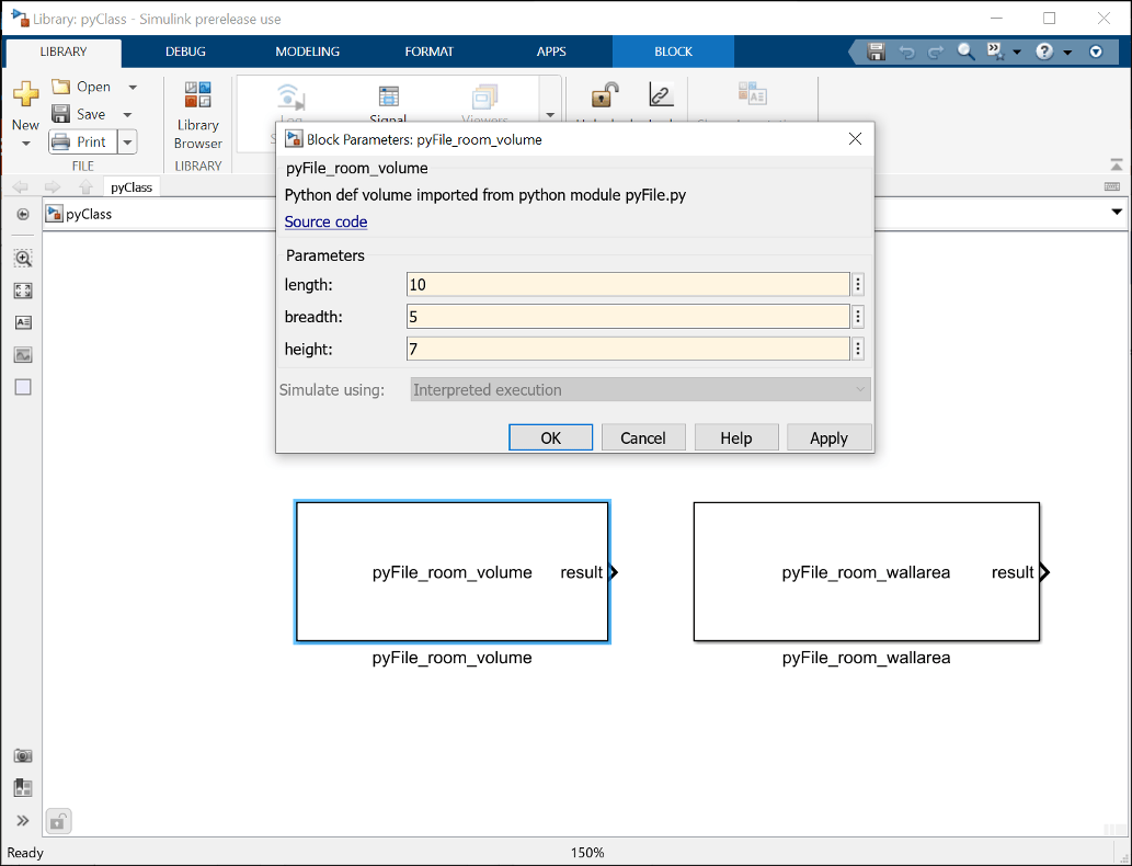 Generated Simulink block library and parameters