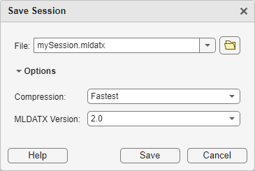 The Save Session dialog