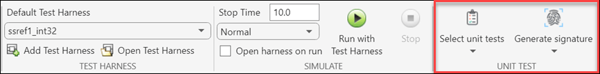 Display of Simulink toolstrip with Unit Test features