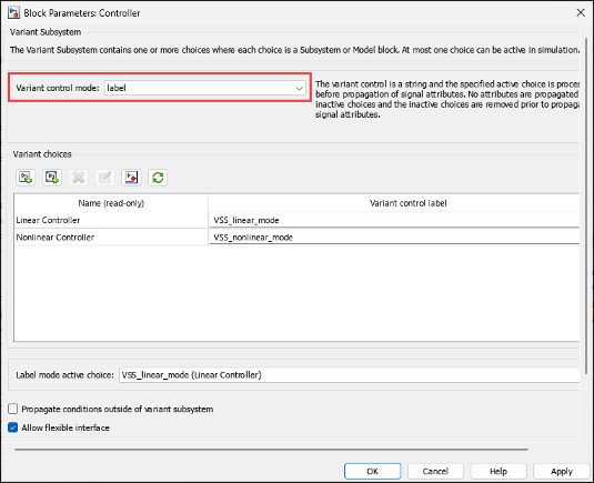 Variant Control Modes in Variant Blocks - MATLAB & Simulink