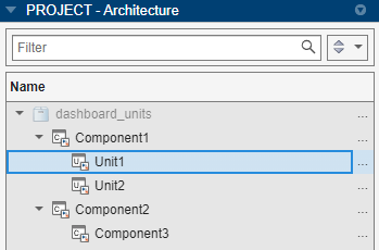 Project pane with several units and components