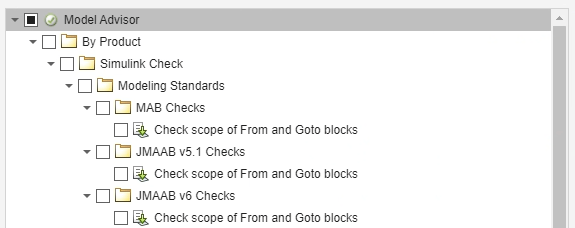 Model Advisor window displaying results for a particular check across MAB 5.0, JMAAB 5.1 and JMAAB 6.0 version folders.