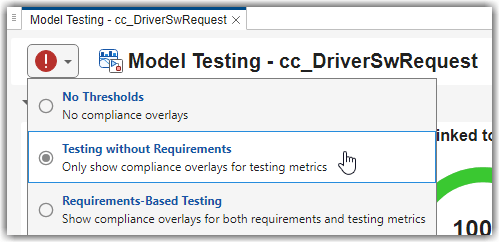 Threshold settings for Model Testing Dashboard